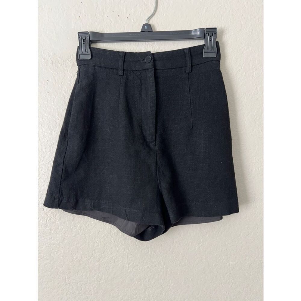 Like New! Kookai Cotton Linen Blend Shorts Lined High Waist Black in Size 38